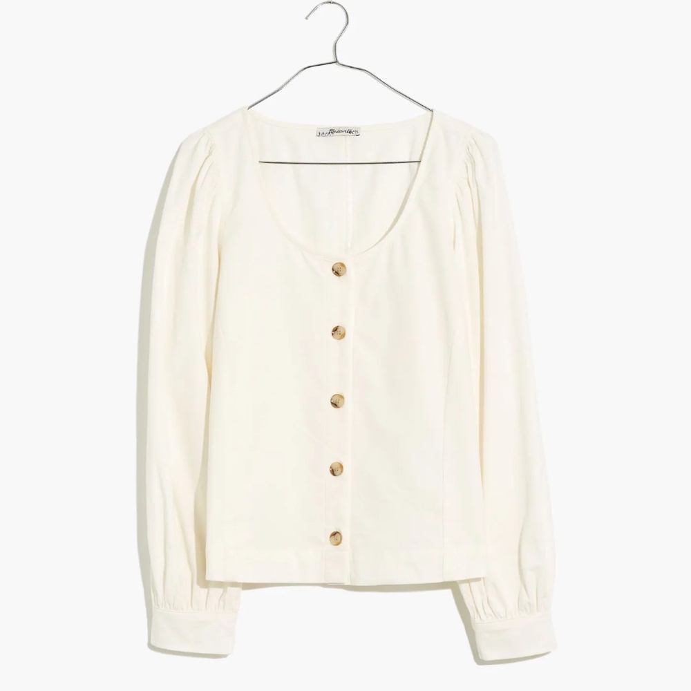 Madewell Corduroy Shirred-Sleeve Button-Front Top